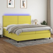 Cama box spring c/ colchão e LED 200x200 cm tecido verde