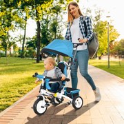 Triciclo Evolutivo para Bebés de +12 Meses 2 em 1 com Toldo Dobrável Guiador Cinto de Segurança e Cesto 95x50x106 cm Azul