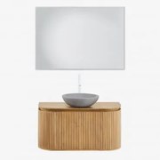 Conjunto De Móvel De Casa De Banho Suspenso Em Madeira De Manga Analis Madeira Natural & Cimento Cinzento Redondo Ø40 Cm Tarsis & Led - Sklum