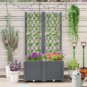 Floreira elevada dupla com treliça 80 x 40 x 140 cm com rega automática para plantas trepadeiras, flores e vegetais de raízes profundas Cinza