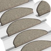 vidaXL Tapetes de escada 15 peças 65x21x4 cm bege e cinza semicircular grande