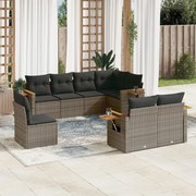 vidaXL 8 pcs conjunto sofás de jardim c/ almofadões vime PE cinzento