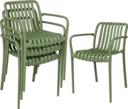 Outsunny Conjunto de 4 Cadeiras de Pátio Empilháveis, Cadeiras de Jantar de Exterior com Encosto Curvo, Assento em Ripas e Braços | Aosom Portugal