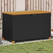 vidaXL Caixa arrumação jardim 110x55x63 cm vime PE/acácia maciça preto