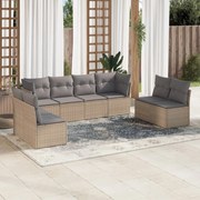 vidaXL 8 pcs conjunto de sofás p/ jardim com almofadões vime PE bege