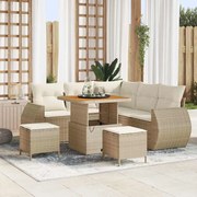 vidaXL Conjunto de Sofá de Jardim com 8 Peças e Almofadas Bege em Rattan de Poliéster