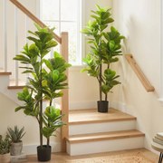 Conjunto de 2 plantas artificiais de interior com 150 cm, planta artificial de figueira-lira com vaso de cimento, verde