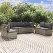 7 pcs conjunto lounge de jardim c/ almofadões vime PE cinzento