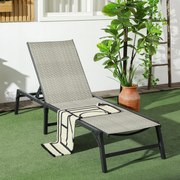 Espreguiçadeira Dobrável para Jardim com Encosto Ajustável em 5 Níveis e Estrutura de Aço Carga 150 kg 183x62x32 cm Cinzento Claro