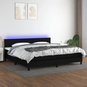 Cama box spring c/ colchão e LED 200x200 cm tecido preto