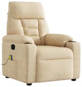 vidaXL Poltrona de massagens reclinável tecido de microfibra creme