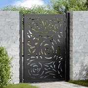 vidaXL Portão de jardim 105x130 cm preto design de chama de aço