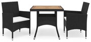 3 pcs conjunto jantar p/ jardim vime PE e madeira maciça preto