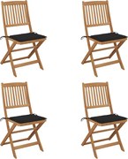 vidaXL Cadeiras de jardim dobráveis c/ almofadões 4 pcs acácia maciça