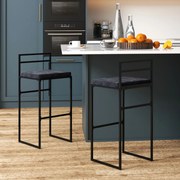 Conjunto de 2 cadeiras de bar com assento alto, almofada de veludo e apoio para os pés, altura 74 cm, preto