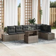 vidaXL Conjunto de sofá de jardim com 7 peças e almofadas cinzas em rattan