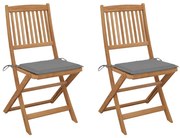 vidaXL Cadeiras de jardim dobráveis c/ almofadões 2 pcs acácia maciça
