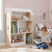 Estante infantil de 3 níveis, 70 x 33 x 92 cm em forma de casa, com prateleiras abertas, organizador de brinquedos em madeira para sala de jogos, quar