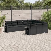 vidaXL 10 pcs conjunto sofás de jardim c/ almofadões vime PE preto