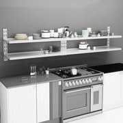 vidaXL Prateleiras de parede suspensas 2 pcs 300x30 cm aço inoxidável