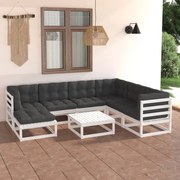 vidaXL 8 pcs conjunto lounge de jardim c/ almofadões pinho maciço