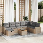 vidaXL 9 pcs conjunto de sofás p/ jardim com almofadões vime PE bege