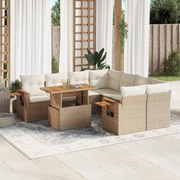 vidaXL 9 pcs conjunto de sofás p/ jardim com almofadões vime PE bege