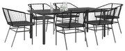 vidaXL Conjunto de jantar jardim 7 peças almofadas vidro vime PE preto