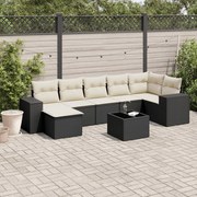 vidaXL 8 pcs conjunto sofás de jardim com almofadões vime PE preto