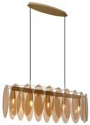 Candeeiro suspenso Art Deco dourado com vidro âmbar oval 5 luzes - Mochan