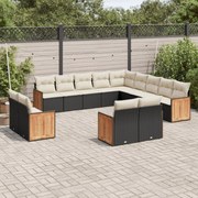 vidaXL 13 pcs conjunto de sofás de jardim com almofadões vime PE preto