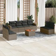 vidaXL 9 pcs conjunto sofás p/ jardim com almofadões vime PE cinzento