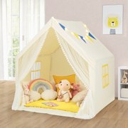 Tenda de brincar para crianças com tapete de algodão lavável Luzes de estrelas laváveis Janelas 122 x 105 x 125 cm Bege