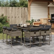 vidaXL 9 pcs conjunto de jantar p/ jardim c/ almofadões vime PE cinza