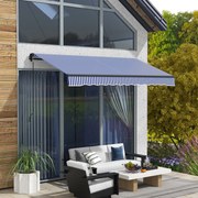 Toldo manual retrátil para varanda 295 L x 247 L cm, com inclinação ajustável, manivela, estrutura em alumínio e tecido de poliéster azul e branco