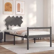 Estrutura de cama com cabeceira 90x200 cm madeira maciça cinza