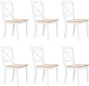 vidaXL Cadeiras de jantar 6pcs seringueira maciça branco/madeira clara