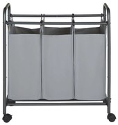 Separador de roupas com rodinhas SONGMICS, Cesto de roupas com 3 sacos removíveis, Carrinho de roupas, Organizador de brinquedos com rodas, Resistente, 3 x 44L, Cinza LSF003GS