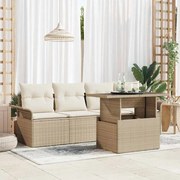 vidaXL Conjunto de Sofá de Jardim com almofada 5 pcs Bege vime PE