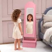 Armário para joias infantil 34 x 30 x 113 cm com espelho de corpo inteiro e 2 ângulos ajustáveis, 4 luzes internas, para meninas rosa