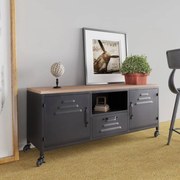 vidaXL Móvel de TV 110x30x43 cm ferro/madeira de abeto maciça preto