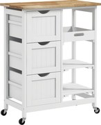 HOMCOM Carrinho de Cozinha com Rodas Carrinho de Serviço com 3 Gavetas 2 Prateleiras Abertas e Bandeja 67x37x85,5 cm Branco | Aosom Portugal