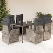 vidaXL 7 pcs conjunto de jantar p/ jardim c/ almofadões vime PE cinza