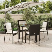 vidaXL 5 pcs conjunto de jantar p/ jardim c/ almofadões vime PE preto