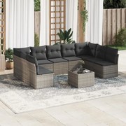vidaXL 10 pcs conjunto sofás de jardim c/ almofadões vime PE cinzento