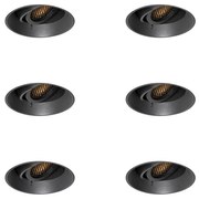 Conjunto de 6 Focos Embutidos Modernos Preto GU10 Redondo Sem Aro - Oneon Honey