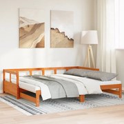 vidaXL Sofá-cama com gavetão e colchões 90x200 cm pinho castanho-mel