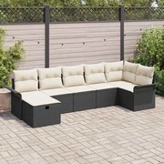 vidaXL Conjunto de sofá de jardim de 7 peças com almofadas pretas em rattan sintético.