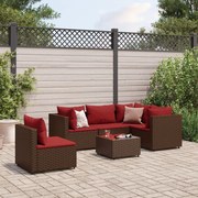 6 pcs conj. lounge jardim c/ almofadões 6 pcs vime PE castanho