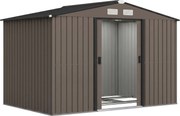 Outsunny Abrigo de Jardim Metálico de Exterior 277x195x192 cm para Armazenamento de Ferramentas com Base de Reforço Castanho Escuro | Aosom Portugal